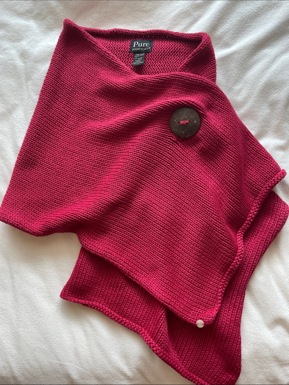 Pure Handknit Raspberry Button Shawl
